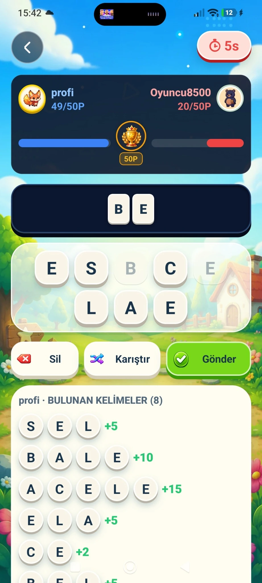 Kelime düellosu oynanış ekranı